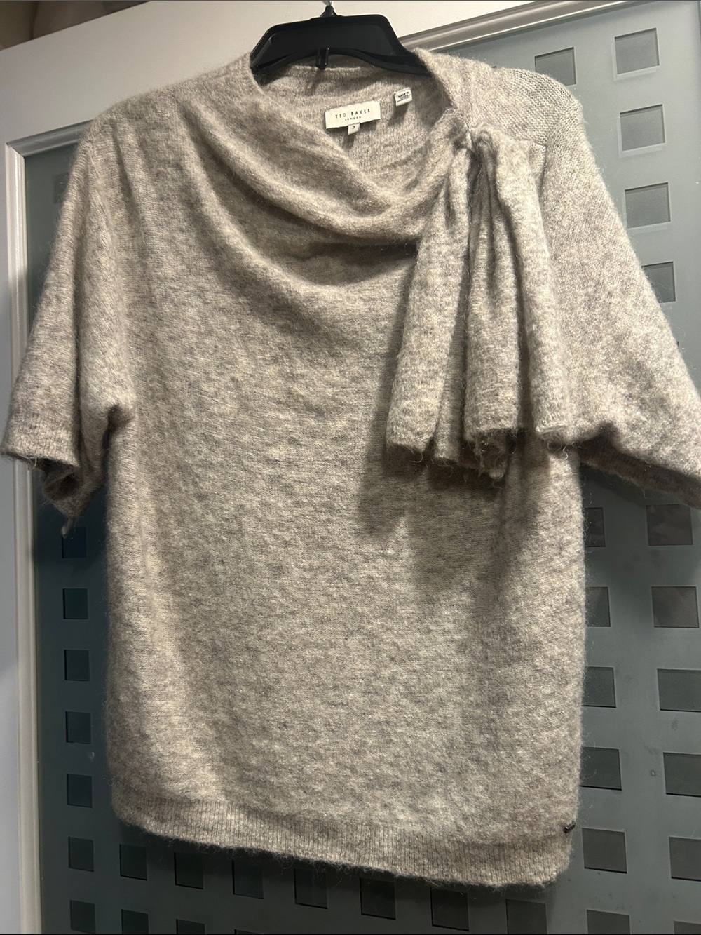 Ted Baker Light Gray Cowl-Neck Short Sleeve Sweater with Bow